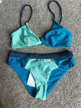 MINKPINK Blue & Mint Colorblock Bikini Set Size XS